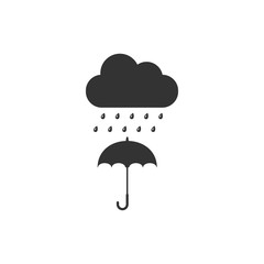 Cloud with rain drop on umbrella icon isolated. Flat design. Vector Illustration