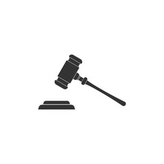 Judge gavel icon isolated. Gavel for adjudication of sentences and bills, court, justice, with a stand. Auction hammer symbol. Flat design. Vector Illustration