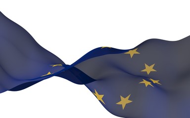 Slightly waving flag of the European Union isolated on white background, 3D rendering. Symbol of Europe. 3D illustration