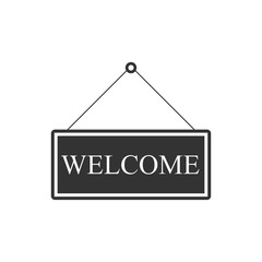 Hanging sign with text Welcome icon isolated. Business theme for cafe or restaurant. Flat design. Vector Illustration