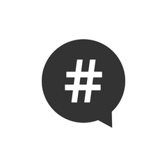 Hashtag in circle icon isolated. Social media symbol, concept of number sign, social media, micro blogging pr popularity. Flat design. Vector Illustration