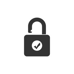 Open padlock and check mark icon isolated. Security check lock sign. Flat design. Vector Illustration