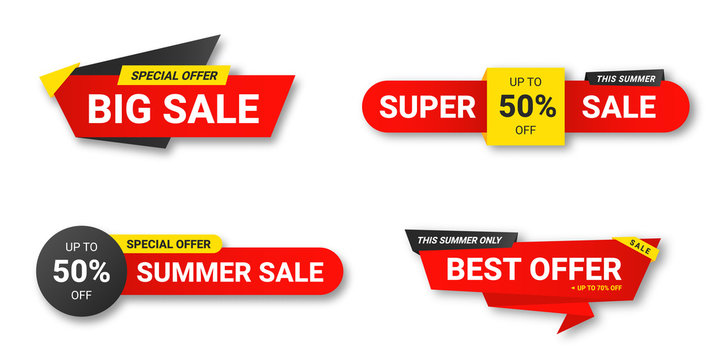 Set of sale tags. Sale, discount and special offer, colorful banners. Collection of discount label, offer tag and sale sticker design for advertising and promotion