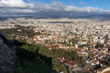 Fototapeta na wymiar Panoramic view of city of Athens from Acropolis, Attica, Greece