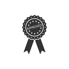 Approved or certified medal badge with ribbons icon isolated. Approved seal stamp sign. Flat design. Vector Illustration
