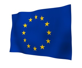 Slightly waving flag of the European Union isolated on white background, 3D rendering. Symbol of Europe. 3D illustration