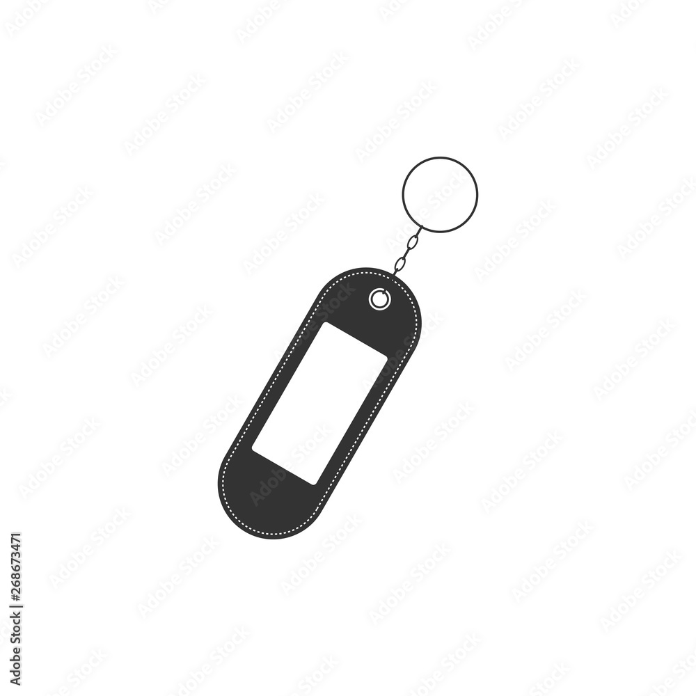 Poster key chain icon isolated. blank rectangular keychain with ring and chain for key. flat design. vector