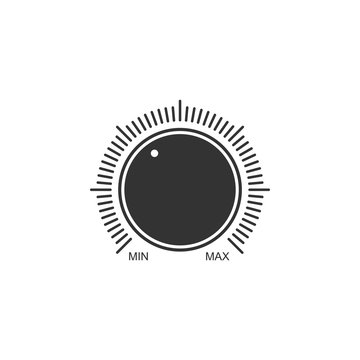 Dial knob level technology settings icon isolated. Volume button, sound control, music knob with number scale, analog regulator. Flat design. Vector Illustration