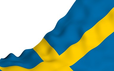 The flag of Sweden. Official state symbol of the Kingdom of Sweden. A blue field with a yellow Scandinavian cross that extends to the edges of the flag. 3d illustration