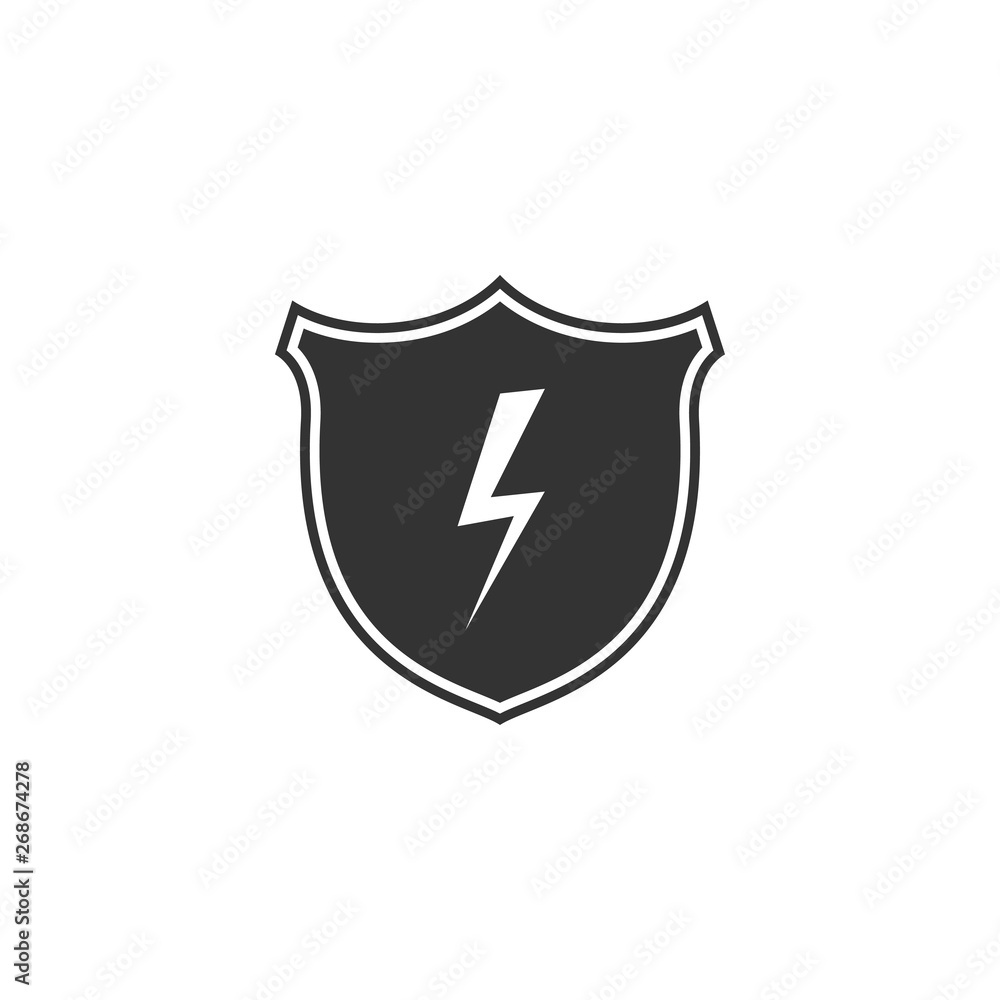 Poster secure shield with lightning icon isolated. flat design. vector illustration