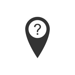 Map pointer with Question symbol icon isolated. Marker location sign. For location maps. Sign for navigation. Index location on map. Flat design. Vector Illustration
