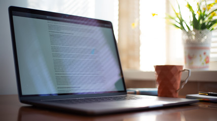 Workspace with laptop and other supplies