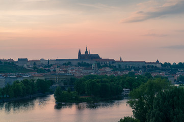 Fototapeta na wymiar Historic Prague castle and Vltava river view on sunset
