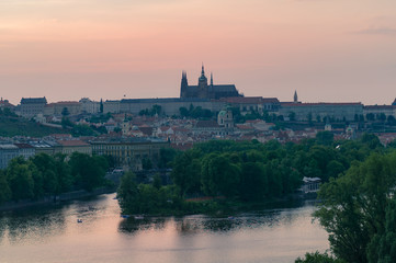 Fototapeta na wymiar Prague famous landmark Prague Castle at sunset