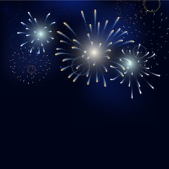 colorful fireworks vector on dark blue background with sparking bokeh