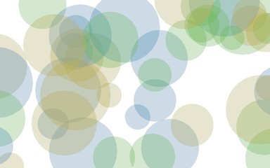 Multicolored translucent circles on a white background. Green tones. 3D illustration