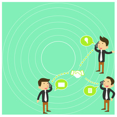 Businessmen Coworkers Conference Call Conversation Discussion Mobile Phones Design business concept Empty copy text for Web banners promotional material mock up template