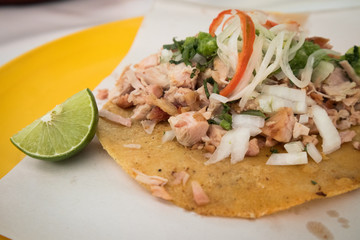 Carnitas Taco with Onions and Chiles at Street Market in Mexico City
