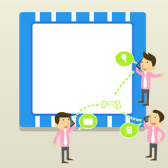 Businessmen Coworkers Conference Call Conversation Discussion Mobile Phones Copy Space design Empty template text for Ad, promotion, poster, flyer, web banner, article