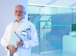 White haired doctor professor at hospital