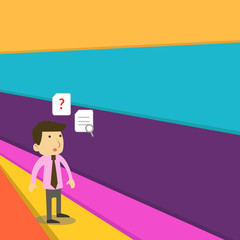 Young Male Businessman Office Worker Standing Searching Problem Solution Design business Empty copy space text for Ad website promotion isolated Banner template