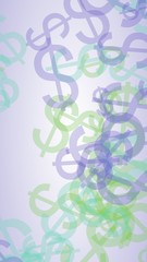 Multicolored translucent dollar signs on white background. 3D illustration