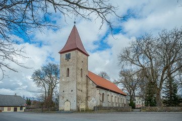 Fototapeta na wymiar View of Durbe Lutheran Church. Overall plan. Durbe. Latvia.