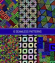 Seamless patterns set. Abstract backgrounds. Vector illustration.