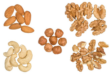 Fototapeta na wymiar Mix nuts isolated on white background, top view