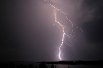 night thunder and lightning over the river