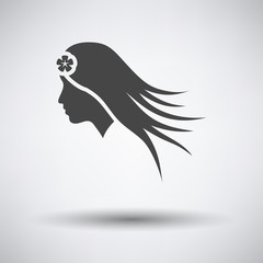 Woman head with flower in hair icon