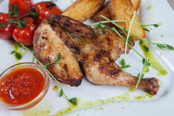 grilled meat on white plate.