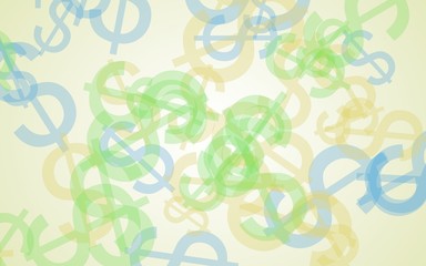 Multicolored translucent dollar signs on white background. 3D illustration