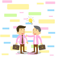 Two White Businessmen Colleagues with Brief Cases Sharing Idea Solution Design business concept Empty copy text for Web banners promotional material mock up template