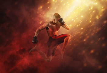 MMA male fighter jumping – Image