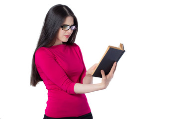 Attractive young woman in glasses with a book.