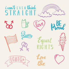 Hand Drawn Gay Pride Stickers Collection - vector eps10