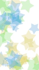 Multicolored translucent stars on a white background. Green tones. 3D illustration