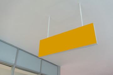 Blank yellow advertising ceiling Promotional Advertising dangler for design presentation
