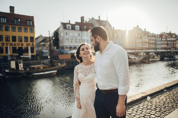 Happy romantic young couple celebrating their marriage. 