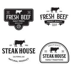 Naklejka premium Set of premium beef labels, badges and design elements. Logo for butchery, meat shop, steak house etc.