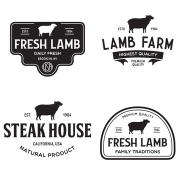 Set of premium lamb labels, badges and design elements. Logo for butchery, meat shop, steak house, farm etc.
