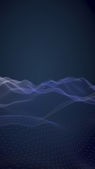 Abstract landscape on a blue background. Cyberspace grid. hi tech network. 3d technology illustration. 3D illustration