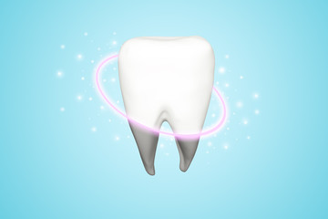 3d illustration. tooth on blue background. Cleaning teeth from plaque grey