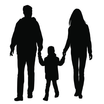 Vector silhouettes of a family, man, woman and child, black color, isolated on white background