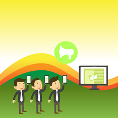 SMS Email Marketing Media Audience Attraction Personal Computer Loudspeaker Design business concept Empty copy text for Web banners promotional material mock up template