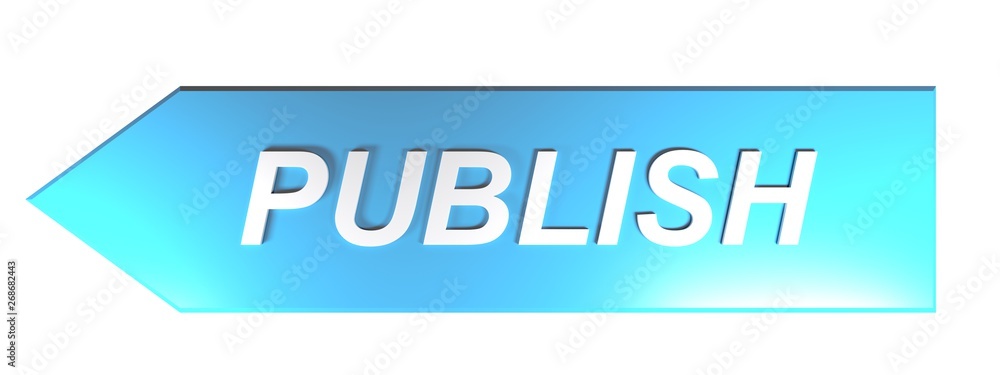 Poster publish on blue arrow - 3d rendering