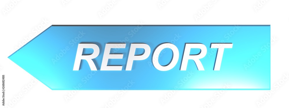 Poster blue arrow pushbutton for report - 3d rendering