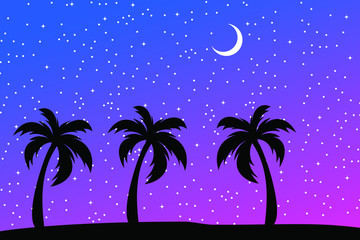 Tropical palm trees silhouette. Summer Night minimal background