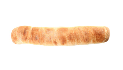 Tasty baguette isolated on white, top view. Fresh bread